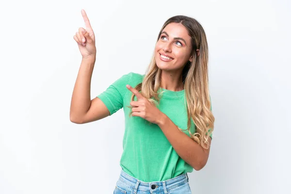 Young Uruguayan Woman Isolated White Background Pointing Index Finger Great — Stockfoto