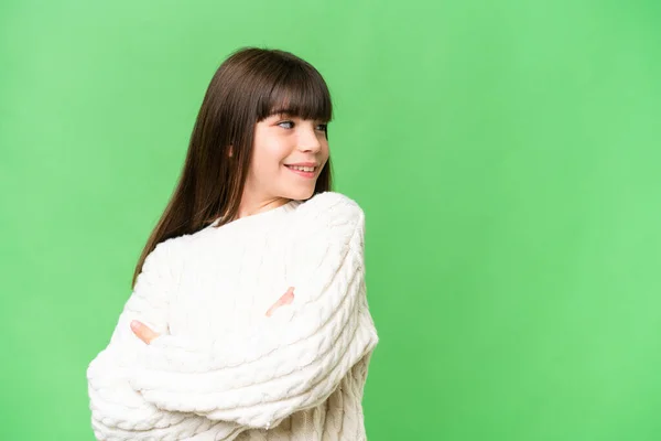 stock image Little caucasian girl over isolated background with arms crossed and happy