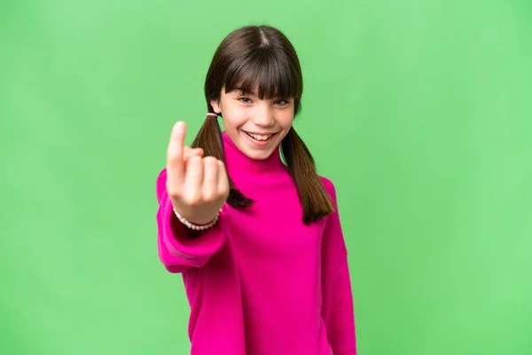 Kleines Kaukasisches Mädchen Über Isoliertem Hintergrund Macht Kommende Geste — Stockfoto