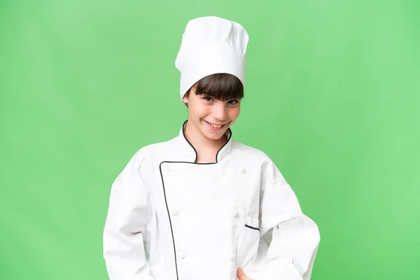 Piccolo Caucasico Chef Ragazza Oltre Isolato Sfondo Ridere — Foto Stock