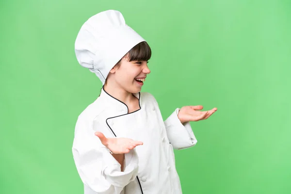 Little Caucasian Chef Girl Isolated Background Surprise Facial Expression — Foto de Stock