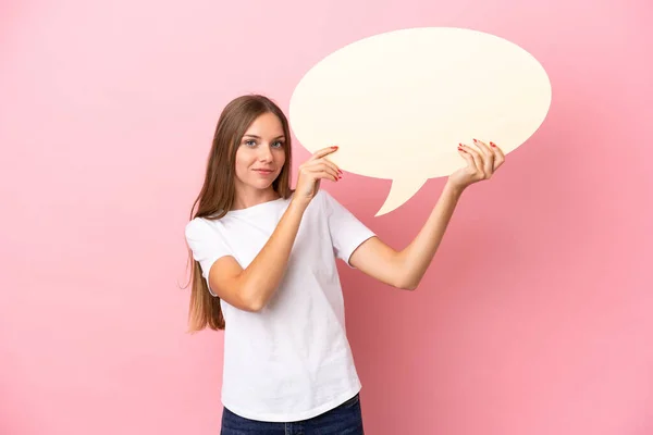 Young Lithuanian Woman Isolated Pink Background Holding Empty Speech Bubble — Stock Photo, Image