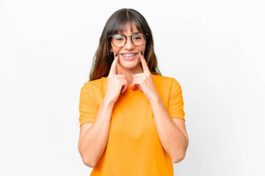Young caucasian woman over isolated white background smiling with a happy and pleasant expression