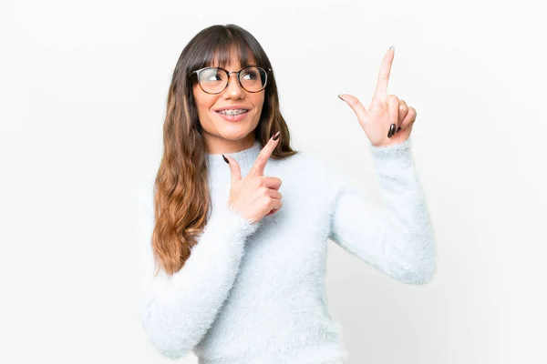 Young Caucasian Woman Isolated White Background Pointing Index Finger Great — Φωτογραφία Αρχείου