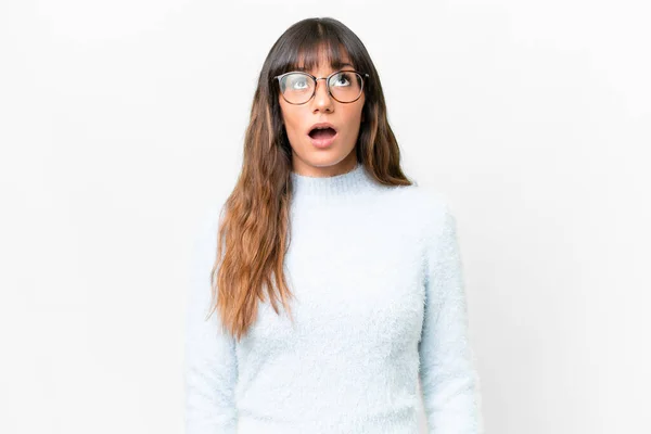Young Caucasian Woman Isolated White Background Looking Surprised Expression — 스톡 사진