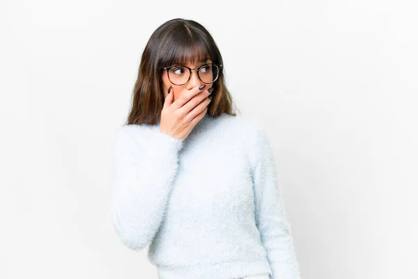 Young Caucasian Woman Isolated White Background Doing Surprise Gesture While — 스톡 사진
