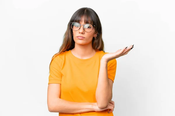 Young Caucasian Woman Isolated White Background Having Doubts — 스톡 사진
