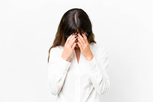 Young Caucasian Woman Isolated White Background Tired Sick Expression — 스톡 사진