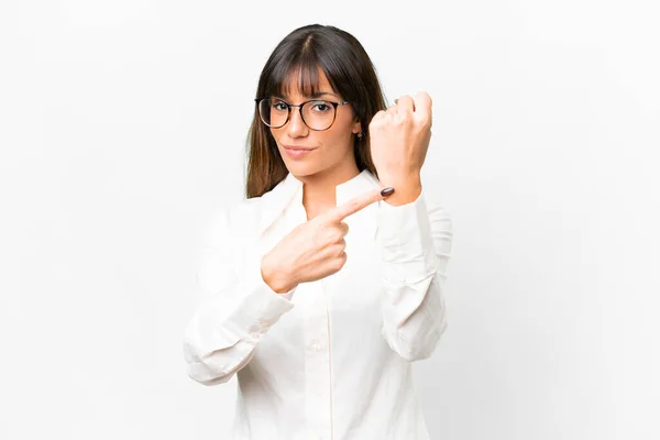 Young Caucasian Woman Isolated White Background Making Gesture Being Late — Photo