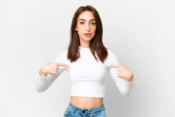 Young Caucasian Woman Isolated White Background Pointing Oneself — Φωτογραφία Αρχείου