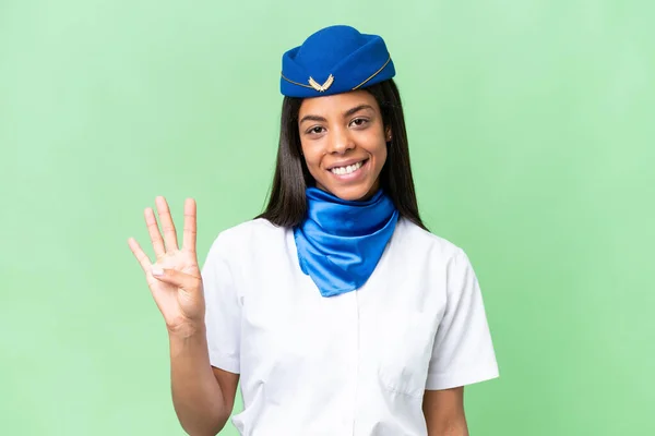 Flygvärdinna Afroamerikansk Kvinna Över Isolerad Bakgrund Glad Och Räkna Fyra — Stockfoto