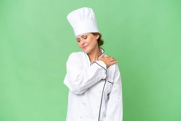 Mujer Chef Mediana Edad Sobre Fondo Aislado Que Sufre Dolor —  Fotos de Stock
