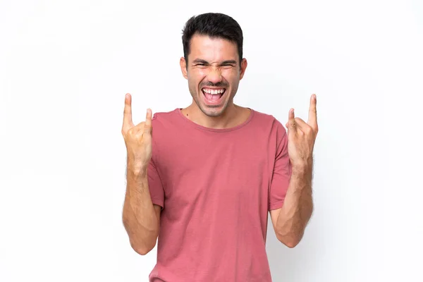 Young Handsome Man Isolated White Background Making Horn Gesture — Fotografia de Stock