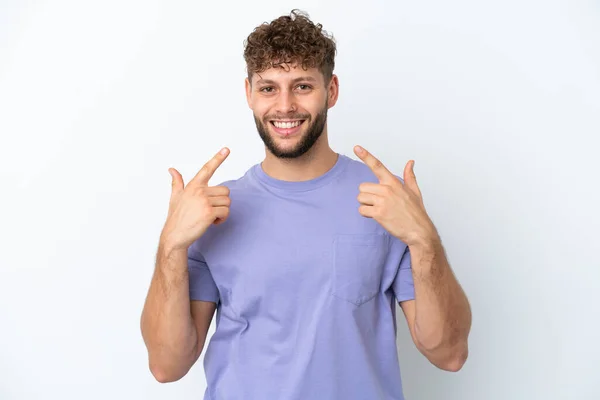 Young Handsome Caucasian Man Isolated White Background Giving Thumbs Gesture — 图库照片