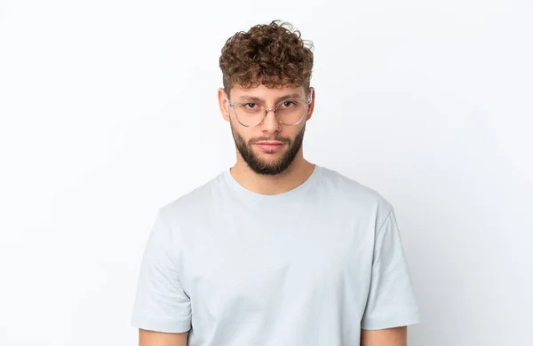 Young Handsome Caucasian Man Isolated White Background Glasses — Stock Photo, Image