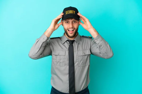 Young Security Man Isolated Blue Background Surprise Expression — Foto Stock
