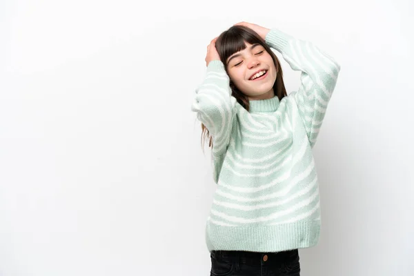 Little Caucasian Girl Isolated White Background Laughing — Stock Photo, Image