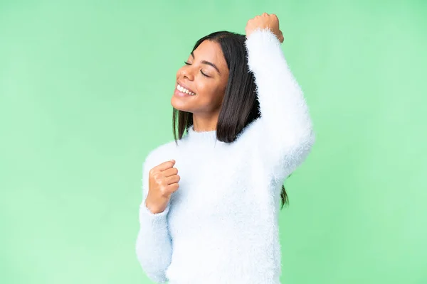 Young African American Woman Isolated Chroma Key Background Celebrating Victory — Stock fotografie