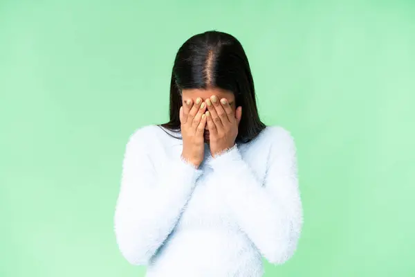 Young African American Woman Isolated Chroma Key Background Tired Sick — Stockfoto