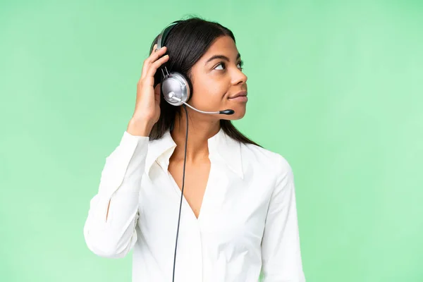Telemarketer African American Woman Working Headset Isolated Chroma Key Background —  Fotos de Stock