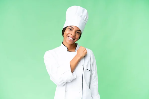 Giovane Chef Afroamericano Sfondo Chiave Croma Isolato Che Celebra Una — Foto Stock