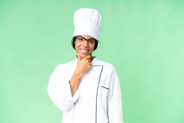 Jovem Chef Afro Americano Sobre Fundo Chave Croma Isolado Com — Fotografia de Stock