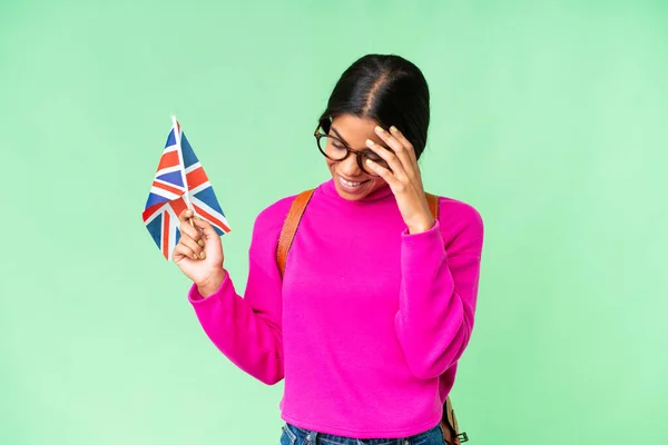 Young African American Woman Holding United Kingdom Flag Isolated Chroma — Stock fotografie