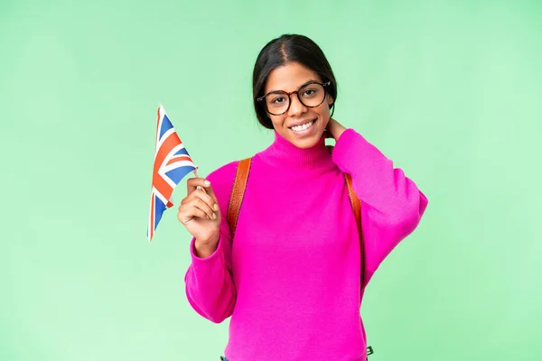 Young African American Woman Holding United Kingdom Flag Isolated Chroma — Foto de Stock