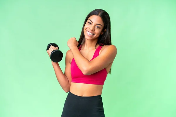 Young African American Woman Sport Woman Making Weightlifting Isolated Chroma — Stock Photo, Image