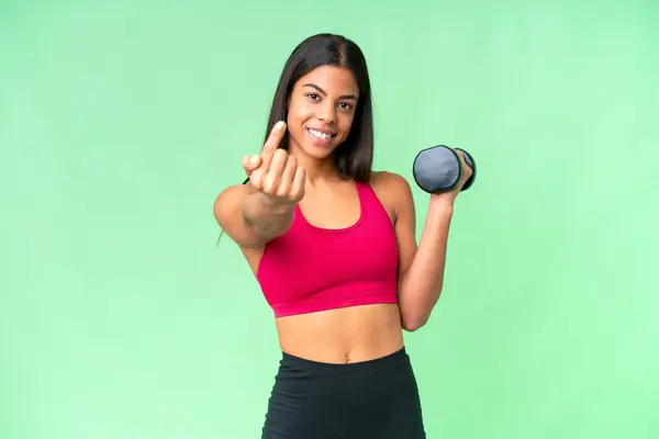 Jonge Afro Amerikaanse Vrouw Sport Vrouw Het Maken Van Gewichtheffen — Stockfoto