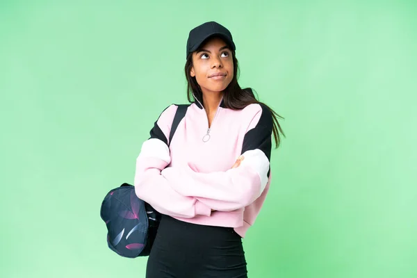 Young Sport African American Woman Sport Bag Isolated Chroma Key — Stock Photo, Image
