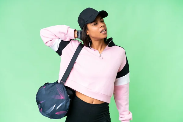 Young Sport African American Woman Sport Bag Isolated Chroma Key — Stock Photo, Image