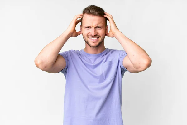 Young Handsome Caucasian Man Isolated White Background Doing Nervous Gesture — Stock Photo, Image