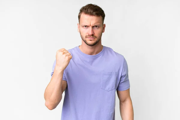 Young Handsome Caucasian Man Isolated White Background Unhappy Expression — 스톡 사진