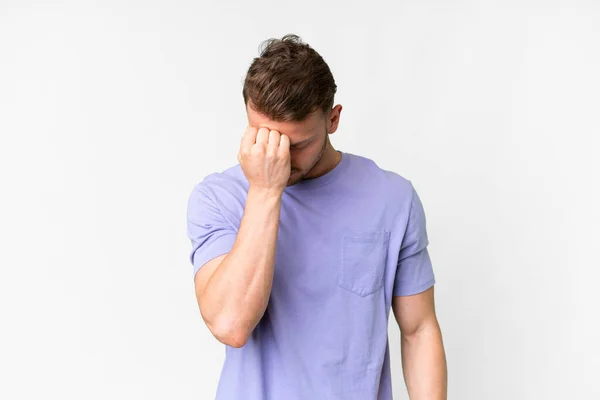 Young Handsome Caucasian Man Isolated White Background Headache — Stock Photo, Image