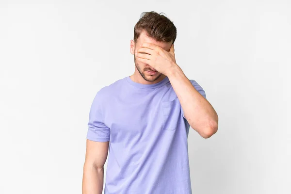 Young Handsome Caucasian Man Isolated White Background Headache — Stock Photo, Image