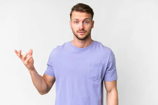 Young Handsome Caucasian Man Isolated White Background Making Doubts Gesture — Foto de Stock