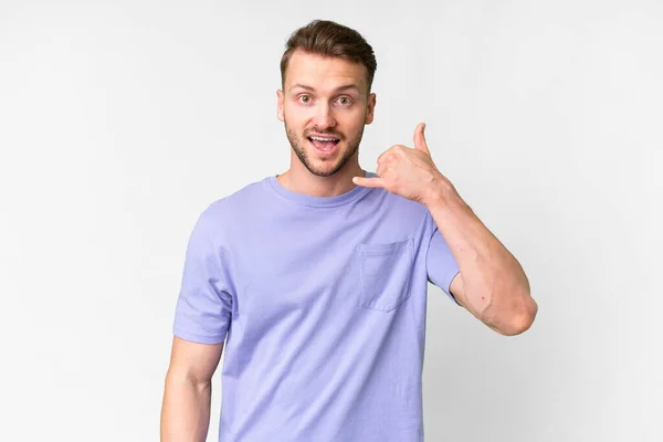 Young Handsome Caucasian Man Isolated White Background Making Phone Gesture — Fotografia de Stock