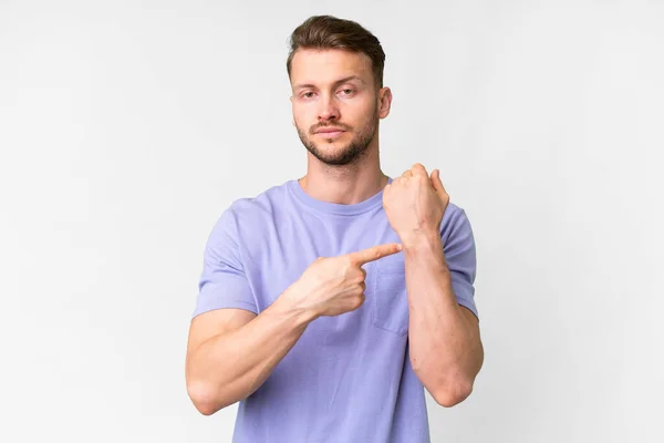 Young Handsome Caucasian Man Isolated White Background Making Gesture Being — Fotografia de Stock
