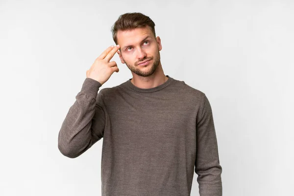 Young Handsome Caucasian Man Isolated White Background Problems Making Suicide — Stock Photo, Image