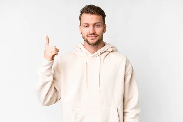 Young Handsome Caucasian Man Isolated White Background Pointing Index Finger — Stock Photo, Image