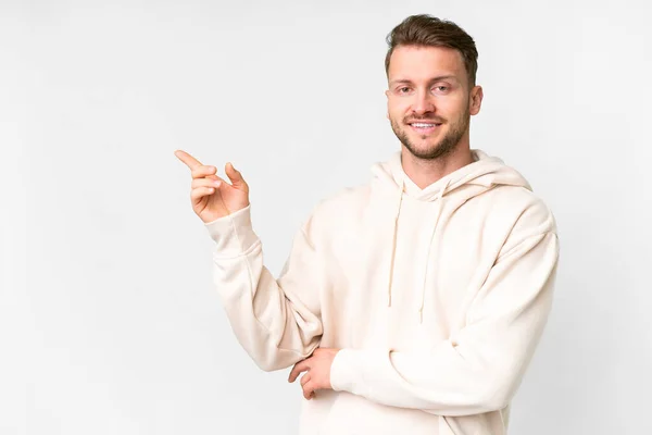 Young Handsome Caucasian Man Isolated White Background Pointing Finger Side — Stock Photo, Image