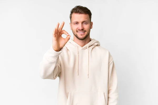 Young Handsome Caucasian Man Isolated White Background Showing Sign Fingers — Stock Photo, Image