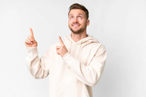 Young Handsome Caucasian Man Isolated White Background Pointing Index Finger — Stock Photo, Image
