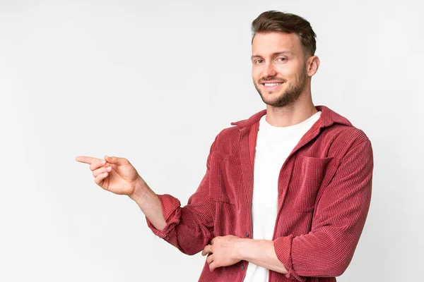 Young Handsome Caucasian Man Isolated White Background Pointing Finger Side — 스톡 사진