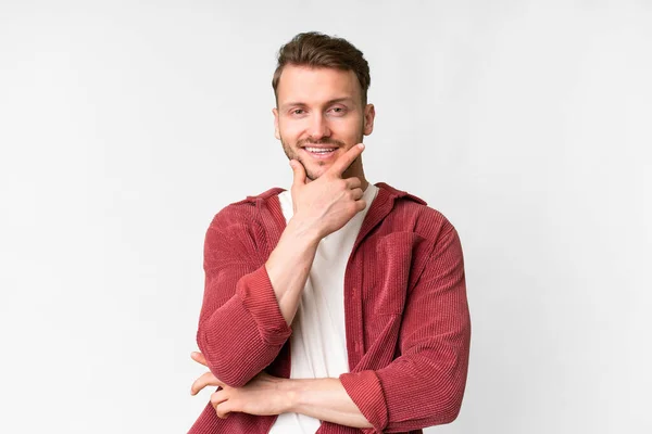Young Handsome Caucasian Man Isolated White Background Smiling — 스톡 사진