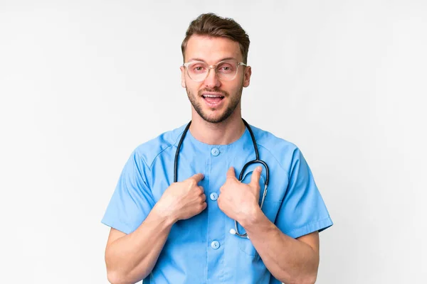 Young Nurse Man Isolated White Background Surprise Facial Expression — Stock Photo, Image