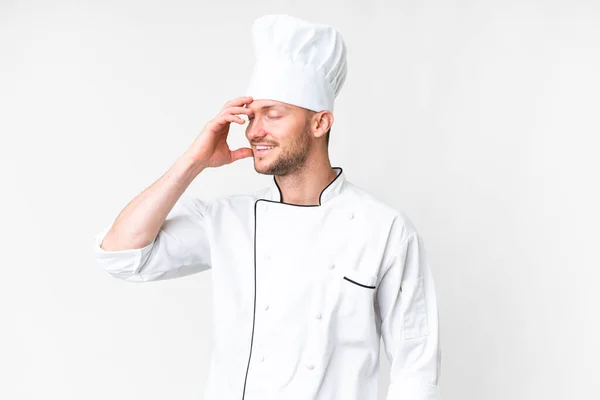Young Caucasian Chef Isolated White Background Has Realized Something Intending — Photo