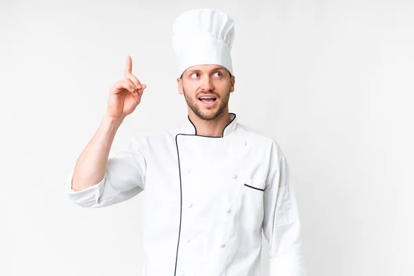 Young Caucasian Chef Isolated White Background Intending Realizes Solution While — Foto de Stock