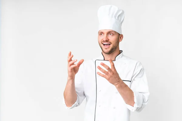 Young Caucasian Chef Isolated White Background Surprise Facial Expression — Photo